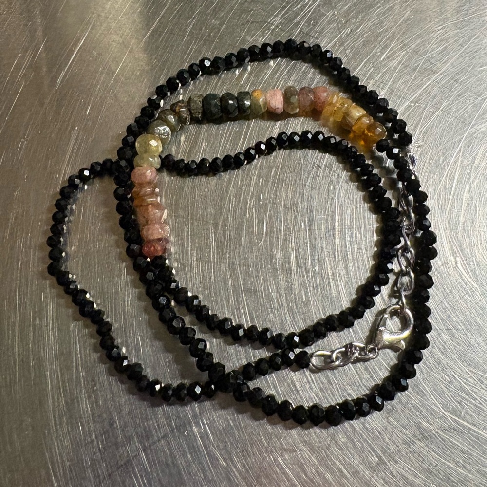 Genuine multicolor tourmaline and black spinel necklace NEW 104 carats